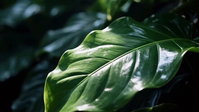 Glistening dark green leaf with visible veins
