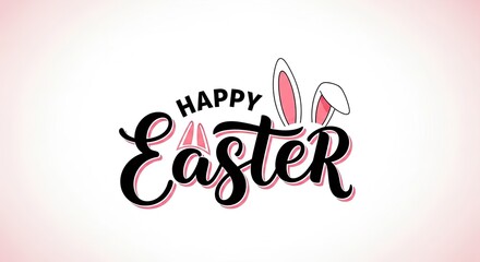 Obraz premium Happy easter sunday greeting with pink bunny ears and calligraphy text