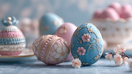 Exquisitely Crafted Easter Atmosphere with Elegantly Arranged Eggs and Soft Dreamy Hues that Emanate Cultural Warmth and Joyful Spirit