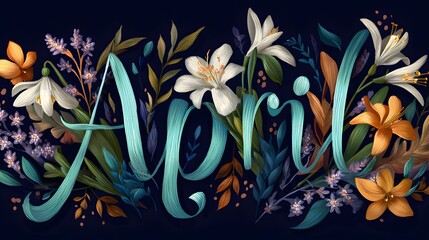 Creative Hand-Drawn April Lettering Art with Vibrant Natural Motifs Capturing the Rejuvenating Spirit of Spring