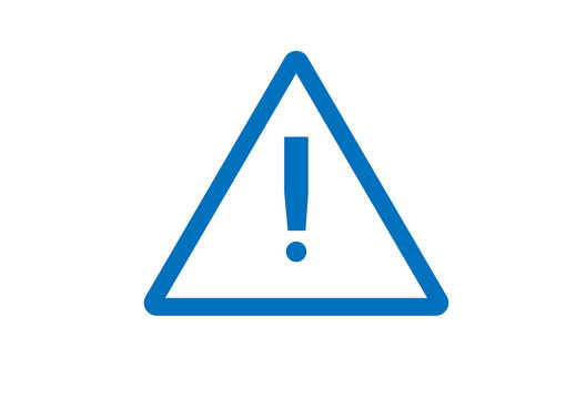 Blue warning triangle icon with exclamation mark for alert and safety
