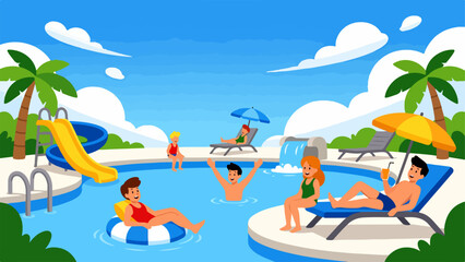 People relaxing at outdoor swimming pool