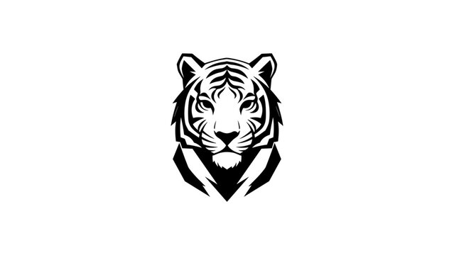 Bold black and white tiger head design on white background