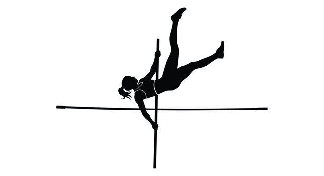 Vector pole dancer silhouette, acrobat, gymnast, fitness icon, black illustration