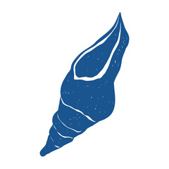 Obraz premium Doodle seashell. Blue seashell silhouette in sketch style. Hand-drawn vector illustration isolated on a white background.