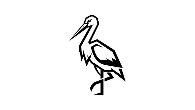 Geometric stork silhouette: bold black and white minimalist design
