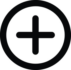 Obraz premium Black plus sign inside a circle icon vector illustration isolated on white background, symbol for add, new, and positive.
