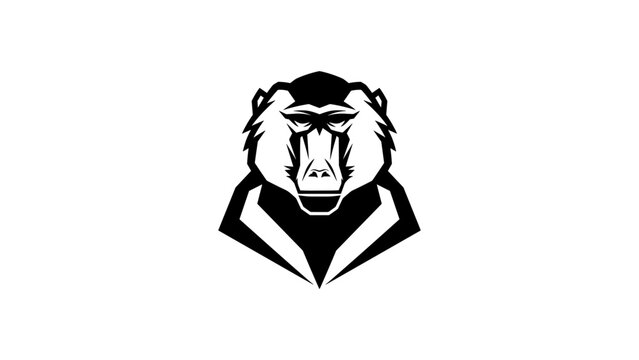 Bold geometric baboon head: striking animal logo in black and white