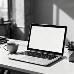 Fototapeta premium black and white tea laptop