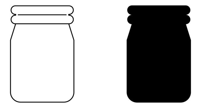 Conjunto de frascos en blanco y negro para frutos secos, bebidas y otros. Icono para tienda, diet&eacute;tica y negocios. Ilustraci&oacute;n vectorial para sitio web, app, folleto y otros. 