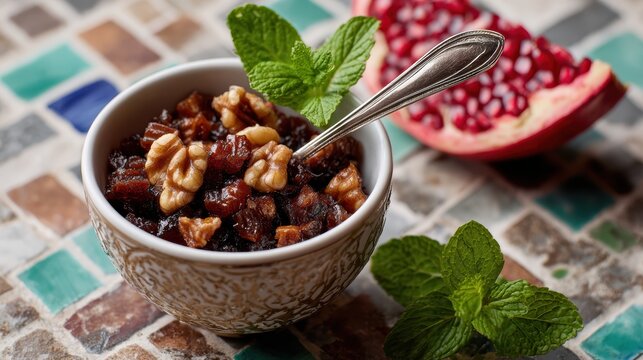 sephardic charoset art, sephardic charoset is an artistic blend of dates, figs, walnuts, and spices the silver spoon adds a touch of elegance