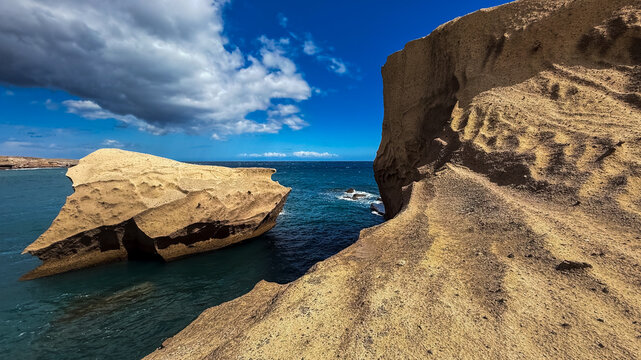 Natural volcanic rock formation and ocean landscape near San Miguel de Tajao, Tenerife