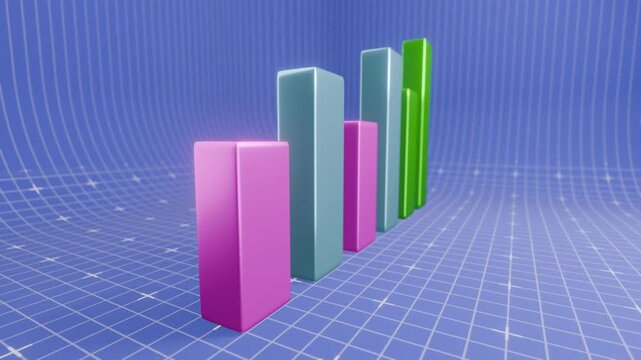 stylised 3d bar chart stock graphic animation on blueprint background