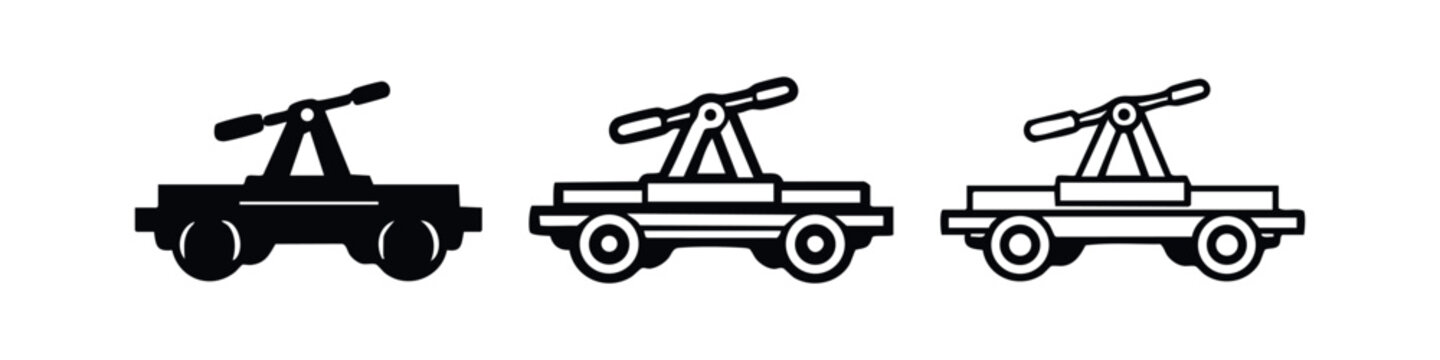 Vintage Handcar or Draisine Icon Set. Rail Transport Vehicle Symbols for web and print design.