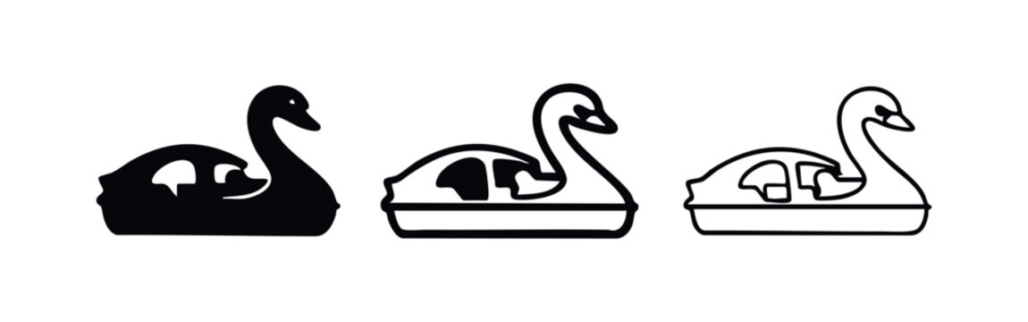 Side View Swan Paddle Boat Icon Set. Recreational Watercraft Symbols for summer activities.