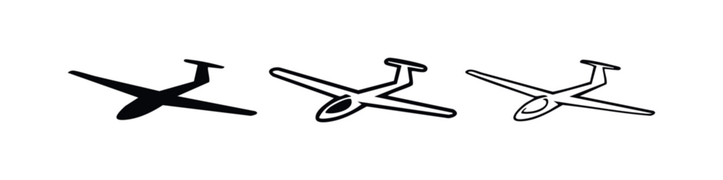 Glider Aircraft Icon Set. Soaring and Aerobatic Flight Symbols (3/4 top view) for design projects.