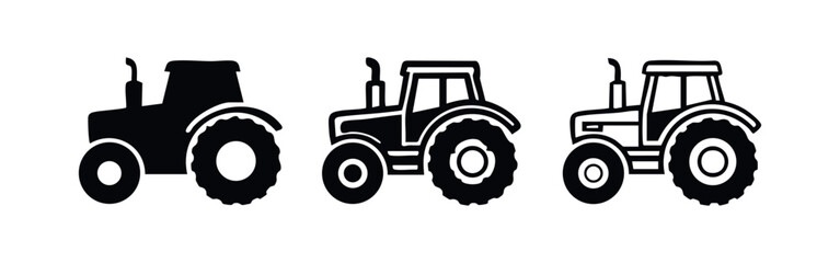 Agricultural Tractor Icon Set with Solid, Outlined, and Sketch Styles © liubomir118809