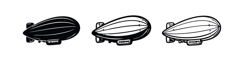 Blimp Zeppelin Airship Icon Set. Vintage Dirigible Aircraft Vector Illustration. Hot Air Balloon Symbol Collection. © liubomir118809
