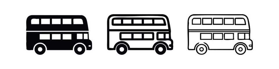 Double-Decker Bus Icon Set. London Public Transport Vector Illustration for City Travel