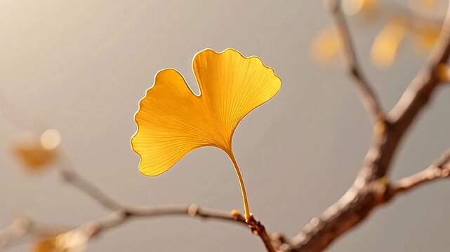 Golden ginkgo leaf on a delicate branch