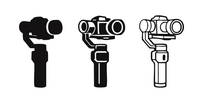 Camera gimbal icon set. Video stabilizer vector symbol. Professional filmmaking equipment sign.