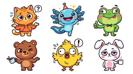 Fototapeta premium Cute cartoon animals in various expressions.