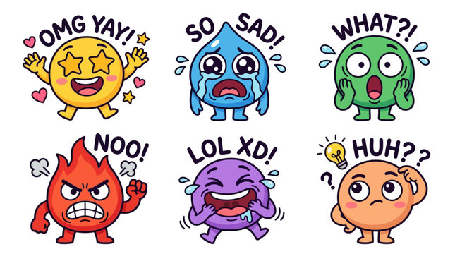 Colorful cartoon emoticon faces expressions.