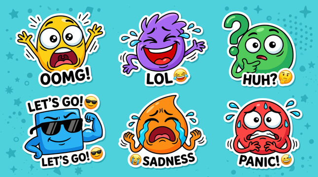Emotions face cartoon characters expressions.