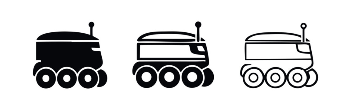 Futuristic autonomous delivery robot icon set, space rover or self-driving vehicle with antenna vector illustration