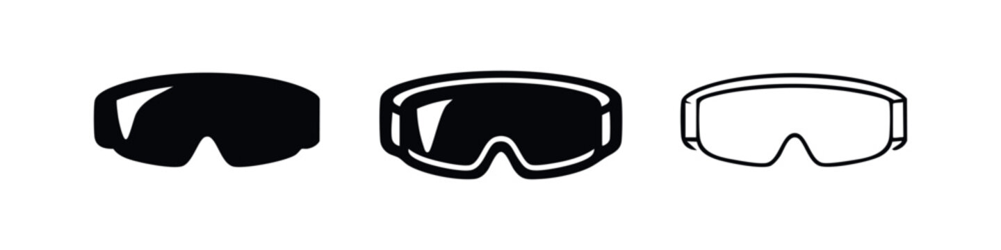 Rounded Ski Goggles and Snowboard Goggles Icon Set. Winter Sports Protective Eyewear Vector Icons.