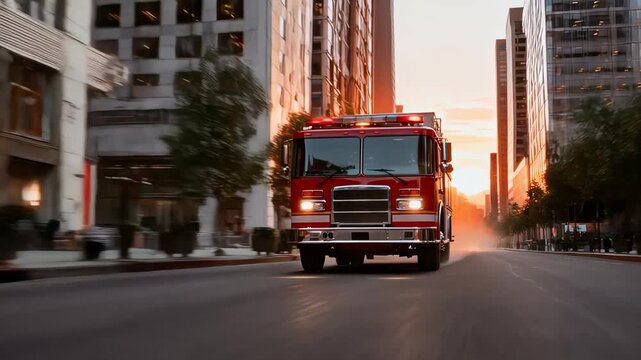 Amber Sunset Illuminates Rapid Response Ambulance In Busy City Center