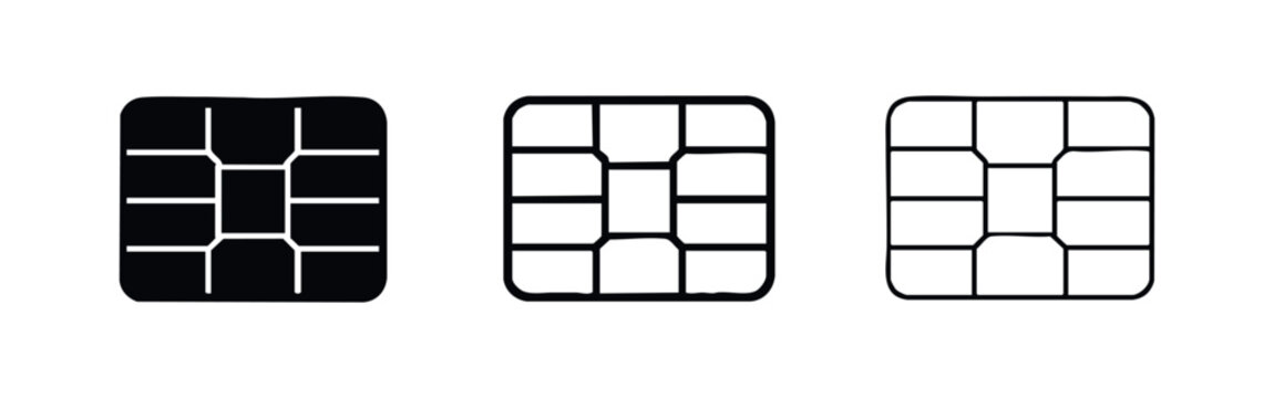 EMV Chip Smart Card Icons Set - Secure Payment and Financial Technology Symbols