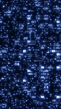 Distorted binary numbers create a digital glitch effect representing a severe cyber attack, data breach, and critical system failure in a computer network