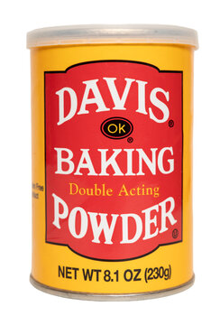 Millburn, New Jersey, USA - March 16, 2026: A can of Davis Baking Powder on a transparent background.