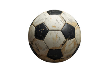 Fototapeta premium Old, used soccer ball with visible wear and tear, representing a love for the game; transparent background