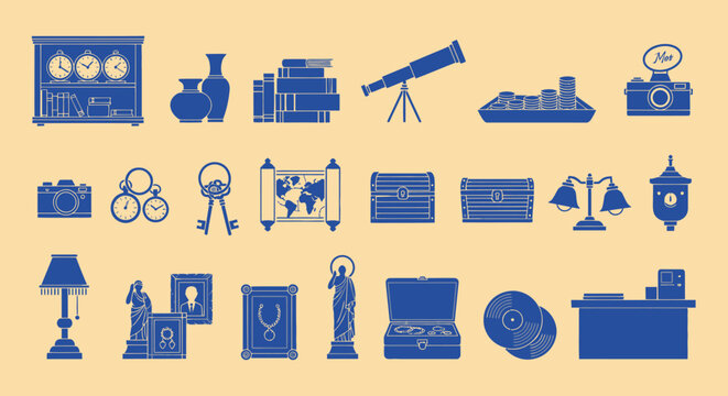 Vintage Objects Silhouette Collection: History, Travel, and Exploration Icons
