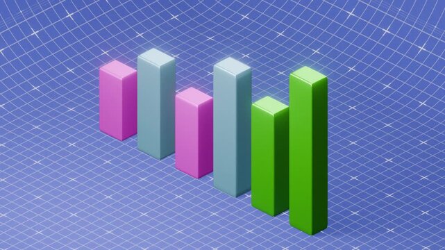 stylised 3d bar chart stock graphic animation on blueprint background