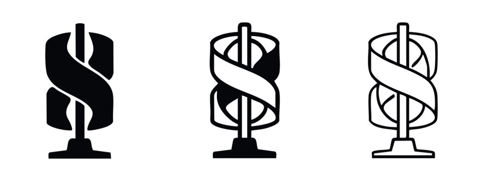 Savonius Vertical Axis Wind Turbine Icon Set. Renewable Energy Generator Symbols on White Background.