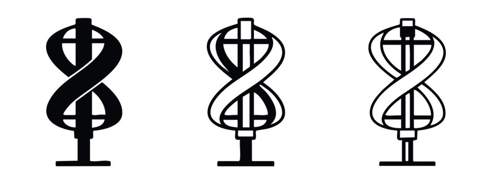 Stylized Vertical Axis Wind Turbine Icon Set. Savonius Renewable Energy Generator Symbols.
