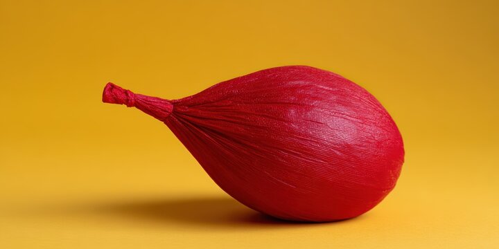 novelty toy photography, sharp, top-rated red prank cushion against a bright yellow backdrop