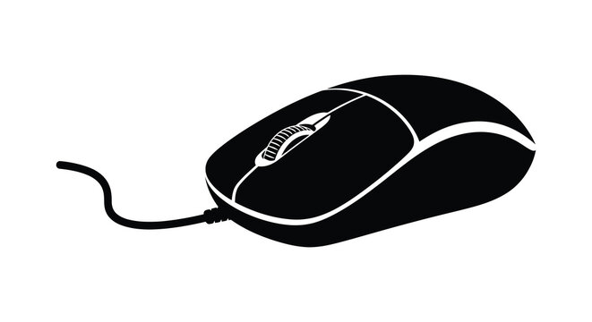 Silhouette of a classic corded computer mouse from the side