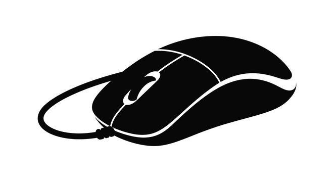 Silhouette of a classic corded computer mouse