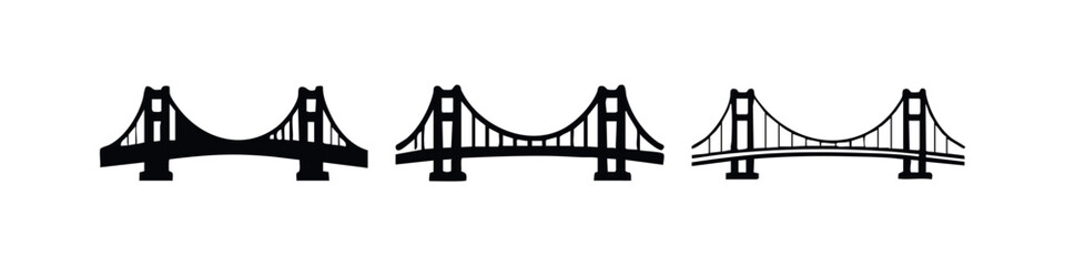 Fototapeta premium Iconic Suspension Bridge Icons Set - Travel, Infrastructure, and Cityscape Symbols