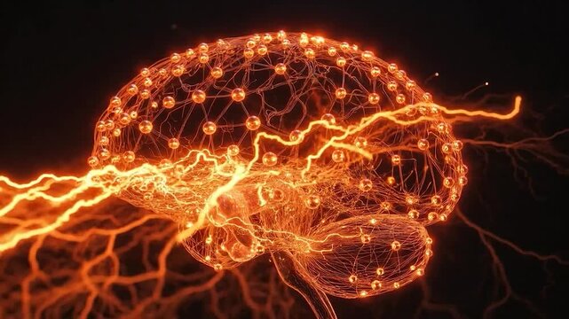 Digital brain receiving electrical neural signals for artificial intelligence and mind power, representing creativity and innovation