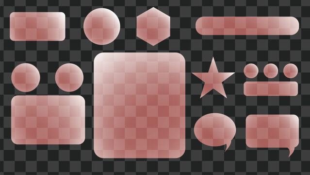 Set of translucent pink glass buttons and shapes for web ui design