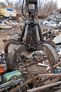 Steel waste from rebar close-up, scrap steel and other metal waste, preparation for recycling
