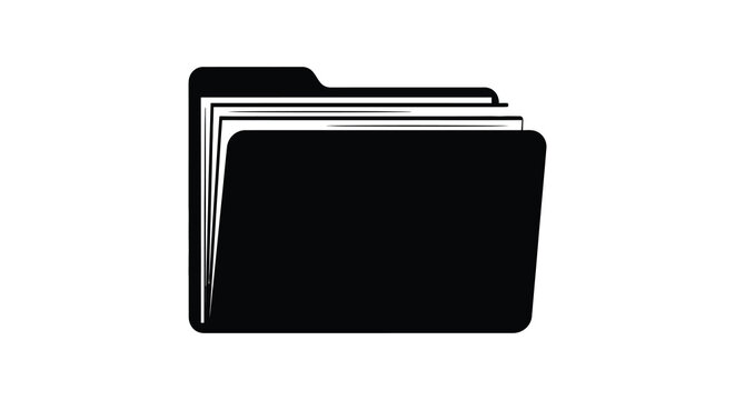 Silhouette of a black file folder on a white background