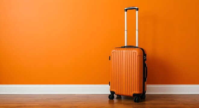 Maleta r&iacute;gida naranja de viaje minimalista 3D