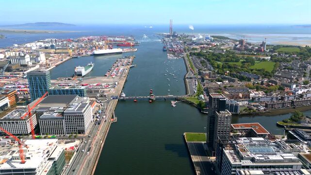 Aerial view of Grand canal in Docklands Dublin, Ireland