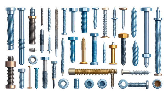 Collection of realistic metal screws bolts nuts and nails hardware fasteners for construction and industrial repair vector illustration